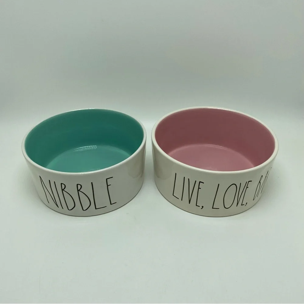 Lot of 2 Rae Dunn Artisan Collection by Magenta Dog/Pet Food & Water Dish Bowls